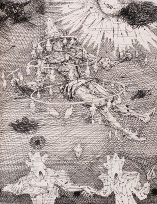 an image of a drawing of a group of people flying in the sky