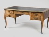 an image of a desk with a marble top and two drawers