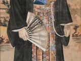 painting of a man in a kimono outfit holding a fan