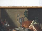 a picture of a painting of a still life with meat and vegetables