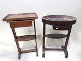 pair of antique wooden school desks with drawer and shelf