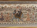 painting of a group of people riding on the back of a horse
