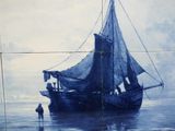 a picture of a painting of a boat in the water