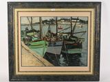 tableau représentant des bateaux amarrés à un quai dans un port