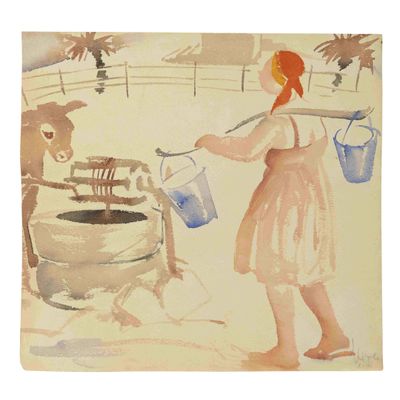 IRINA STENBERG (1905–1985) Girl Carrying Water Buckets