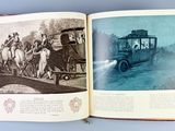 an open book with a picture of a horse drawn carriage