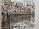 un vieux livre avec un dessin représentant un château sur la couverture