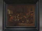a painting of a group of people in a tavern by a fireplace