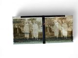 two old photos of a man and a woman posing for a picture