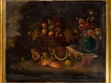 painting of a still life of fruit and vegetables on a table