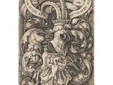 a black and white drawing of a coat of arms with a crown on it