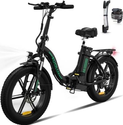 un gros plan d'un vélo électrique noir équipé d'un pneu vert