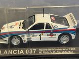a model of a rally car in a display case