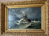 une image d'un tableau représentant un bateau dans l'eau