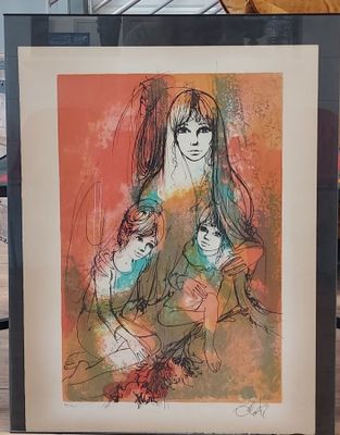 tableau représentant une femme tenant un enfant dans ses bras devant une fenêtre