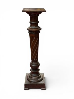 an image of a tall wooden table with a wooden top