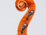 a close up of the back of a violin with a fiddle in the foreground