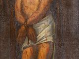 an oil painting of a man with a cross on his chest