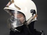 a close up of a helmet on a mannequin ' s head