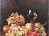 painting of a still life of fruit and a glass of wine