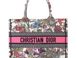 christian dior floral print canvas tote bag