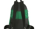 a green and black backpack on a white background