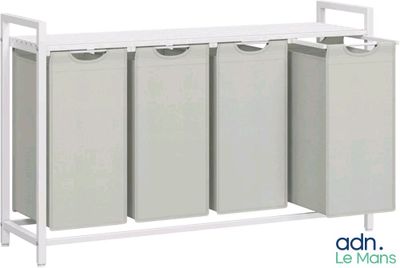 the three bins are sitting on a white shelf with a white top