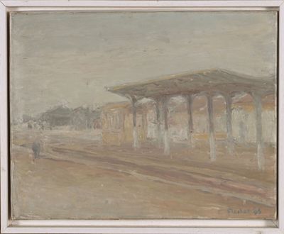 Jacques FLACHER (né en 1943) La place en hiver, 1986