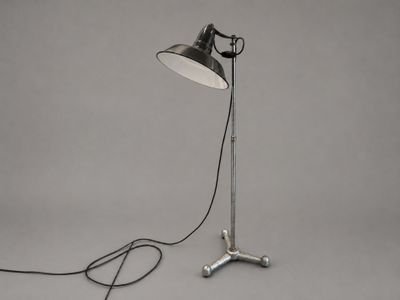 a black and white photo of a lamp with a cord attached to it