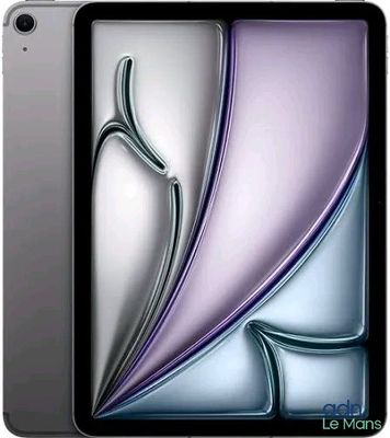 a close up of a tablet computer with a purple and blue design
