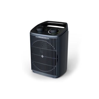 un purificateur d'air noir posé sur une surface blanche