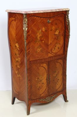 a small cabinet with a marble top on a stand