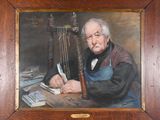 painting of an old man with a harp in a wooden frame