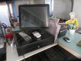 an image of a computer desk with a monitor and a keyboard
