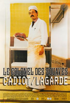 une affiche pour un restaurant représentant un chef en cuisine