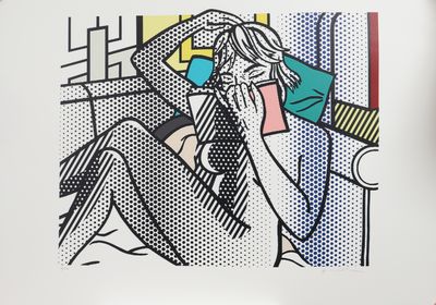 an image of a painting of a woman talking on a cell phone