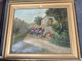 a picture of a painting of a horse drawn carriage