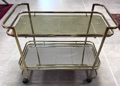 Desserte roulante laiton et verre plateau inférieur fond mir…