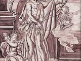 an image of a drawing of a man holding a sword in front of a woman