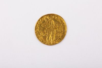 gros plan d'une pièce d'or sur une surface blanche