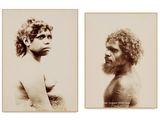 two old black and white photographs of a man with a beard and a man with curly hair