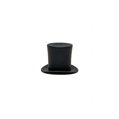 a black top hat sitting on top of a saucer