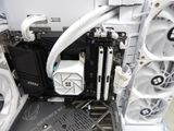 a close up of a computer case with a fan on it