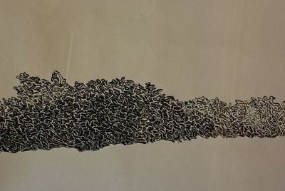 a black and white drawing of a large flock of birds