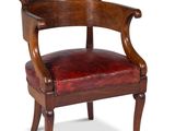 an image of a wooden chair with red leather upholstered seat