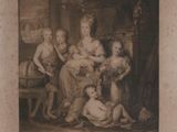 une vieille photo d'une famille avec un bébé et un chien