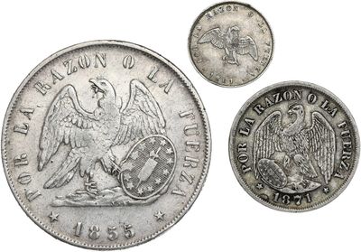 three different types of silver coins are shown on a white background