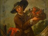 tableau représentant un jeune garçon tenant un panier de fruits