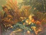 tableau représentant une femme et un enfant dans un décor boisé