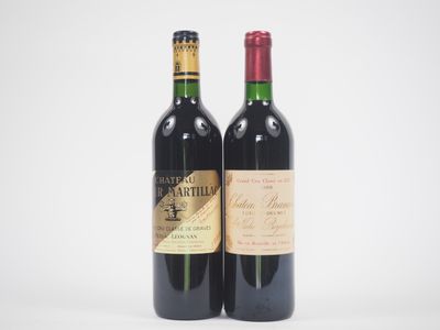 deux bouteilles de vin posées l'une à côté de l'autre sur une surface blanche